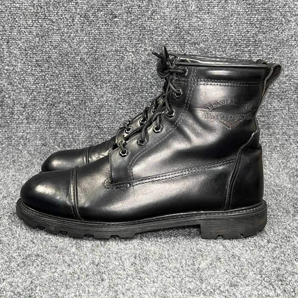 Harley Davidson Motorcycle Boots Mens Size 10 Black Leather Vintage Cap Toe Moto